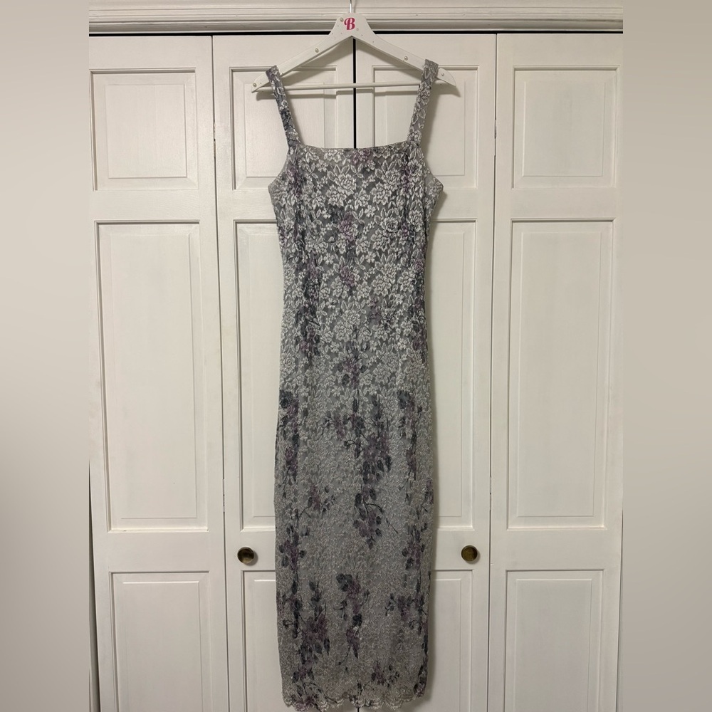 Vintage Sheri Martin Midi Floral Lace Dress Fairy Whimsigoth Purple Hoco 12 - Picture 2 of 13